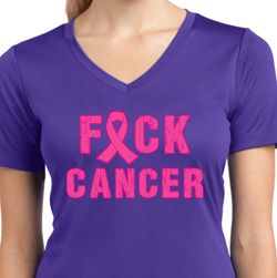 Ladies Shirt F*CK Cancer Moisture Wicking V-neck Tee T-Shirt