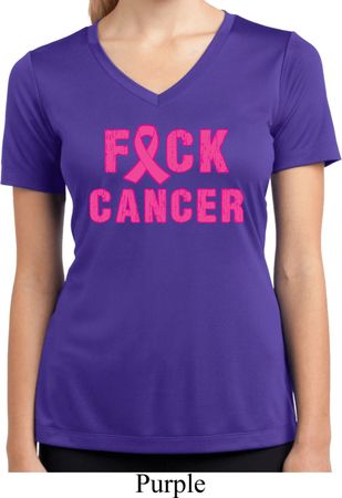 Ladies Shirt F*CK Cancer Moisture Wicking V-neck Tee T-Shirt