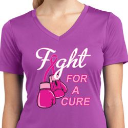 Ladies Shirt Fight For a Cure Moisture Wicking V-neck Tee T-Shirt