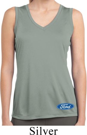 Ladies Shirt Ford Oval Bottom Print Sleeveless Moisture Wicking Tee