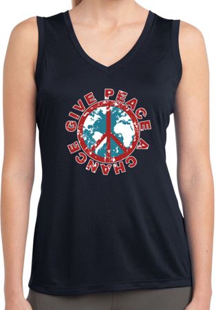 Ladies Shirt Give Peace a Chance Sleeveless Moisture Wicking Tee
