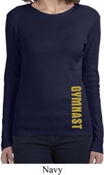 Ladies Shirt Gold Shimmer Gymnast Bottom Print Long Sleeve Tee T-Shirt