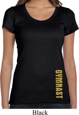 Ladies Shirt Gold Shimmer Gymnast Bottom Print Scoop Neck Tee T-Shirt
