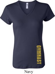 Ladies Shirt Gold Shimmer Gymnast Bottom Print V-neck Tee T-Shirt