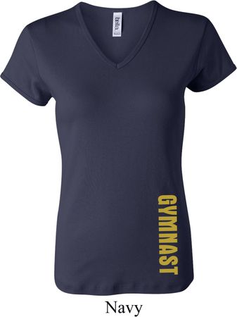 Ladies Shirt Gold Shimmer Gymnast Bottom Print V-neck Tee T-Shirt