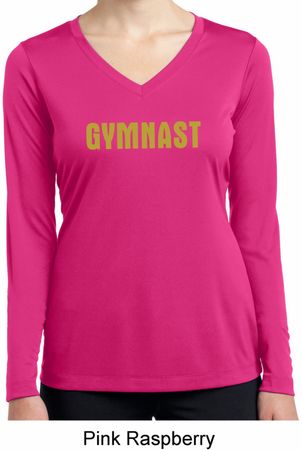 Ladies Shirt Gold Shimmer Gymnast Dry Wicking Long Sleeve Tee