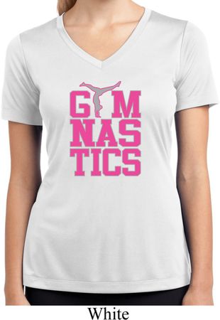 Ladies Shirt Gymnastics Text Moisture Wicking V-neck Tee