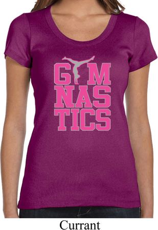 Ladies Shirt Gymnastics Text Scoop Neck Tee T-Shirt