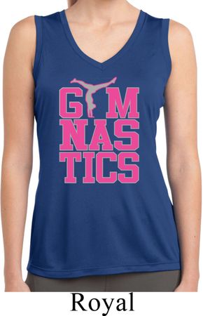 Ladies Shirt Gymnastics Text Sleeveless Moisture Wicking Tee