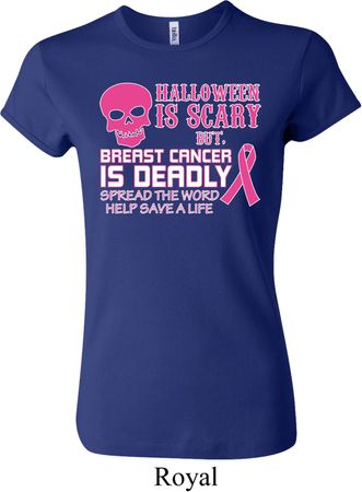 Ladies Shirt Halloween Scary Breast Cancer Deadly Crewneck Tee T-Shirt