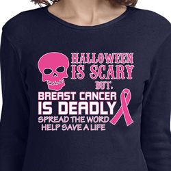 Ladies Shirt Halloween Scary Breast Cancer Deadly Long Sleeve Tee