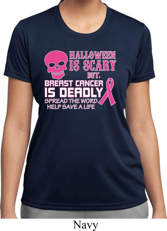 Ladies Shirt Halloween Scary Breast Cancer Deadly Moisture Wicking Tee