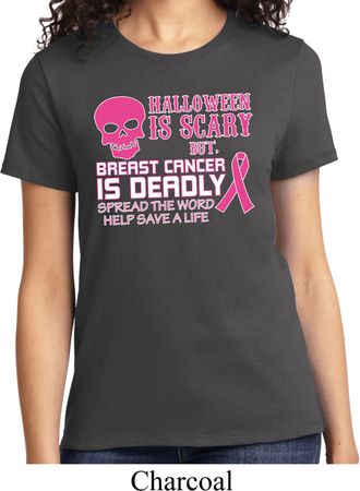 Ladies Shirt Halloween Scary Breast Cancer Deadly Tee T-Shirt