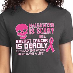 Ladies Shirt Halloween Scary Breast Cancer Deadly Tee T-Shirt