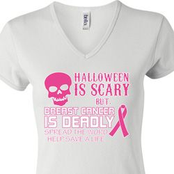 Ladies Shirt Halloween Scary Breast Cancer Deadly V-neck Tee T-Shirt