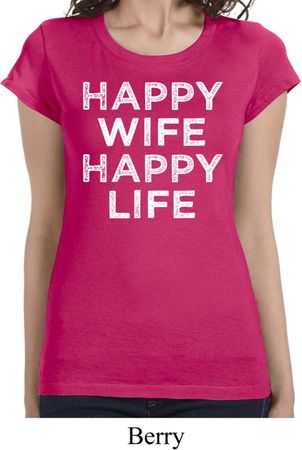 Ladies Shirt Happy Wife Happy Life Longer Length Tee T-Shirt