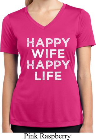 Ladies Shirt Happy Wife Happy Life Moisture Wicking V-neck Tee T-Shirt