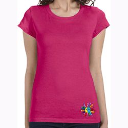 Ladies Shirt Hippie Sun Patch Bottom Print Longer Length Tee T-Shirt