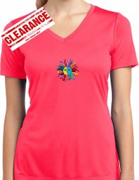 Ladies Shirt Hippie Sun Patch Middle Moisture Wicking V-neck Tee Ladies Shirt Hippie Sun Patch Middle Moisture Wicking V-neck Tee