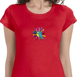 Ladies Shirt Hippie Sun Patch Middle Print Longer Length Tee T-Shirt