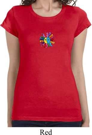Ladies Shirt Hippie Sun Patch Middle Print Longer Length Tee T-Shirt