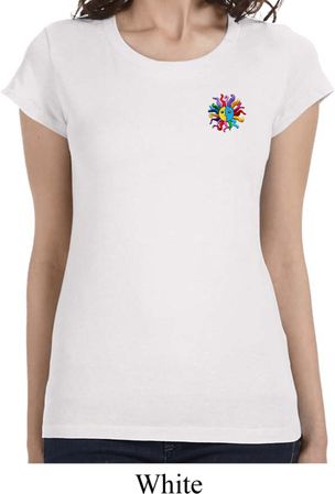 Ladies Shirt Hippie Sun Patch Pocket Print Longer Length Tee T-Shirt