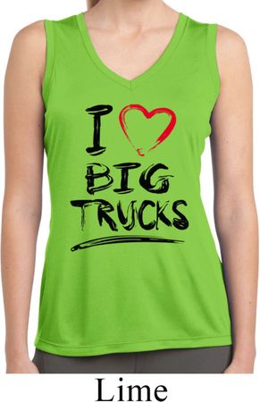 Ladies Shirt I Love Big Trucks Sleeveless Moisture Wicking Tee T-Shirt