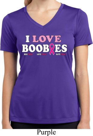 Ladies Shirt I Love Boobies Moisture Wicking V-neck Tee T-Shirt