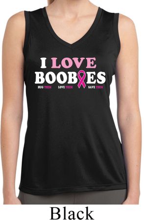Ladies Shirt I Love Boobies Sleeveless Moisture Wicking Tee T-Shirt