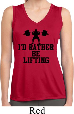 Ladies Shirt I Rather Be Lifting Sleeveless Moisture Wicking Tee