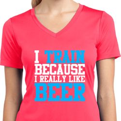 Ladies Shirt I Train For Beer Moisture Wicking V-neck Tee