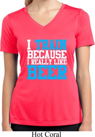 Ladies Shirt I Train For Beer Moisture Wicking V-neck Tee