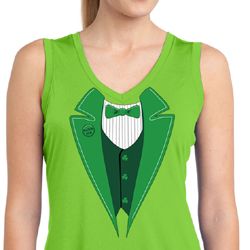Ladies Shirt Irish Tuxedo Sleeveless Moisture Wicking Tee T-Shirt