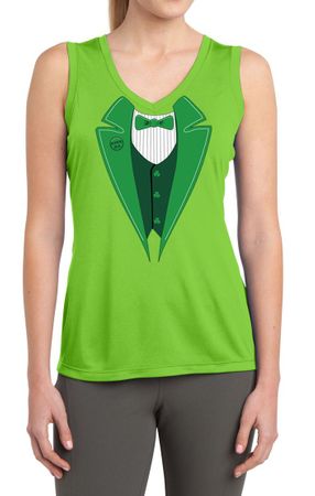 Ladies Shirt Irish Tuxedo Sleeveless Moisture Wicking Tee T-Shirt