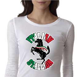 Ladies Shirt Italian Stallion Burnout Long Sleeve Tee T-Shirt