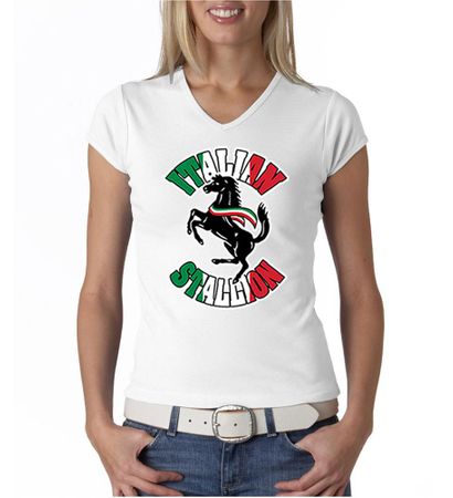Ladies Shirt Italian Stallion V-neck Tee T-Shirt