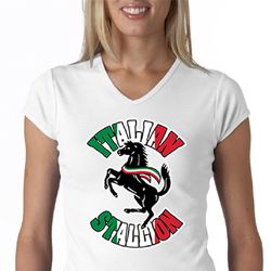 Ladies Shirt Italian Stallion V-neck Tee T-Shirt