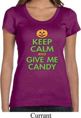 Ladies Shirt Keep Calm and Give Me Candy Scoop Neck Tee T-Shirt