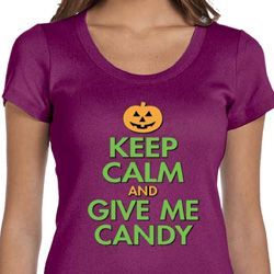 Ladies Shirt Keep Calm and Give Me Candy Scoop Neck Tee T-Shirt