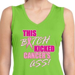 Ladies Shirt Kicked Cancers Ass Sleeveless Moisture Wicking Tee