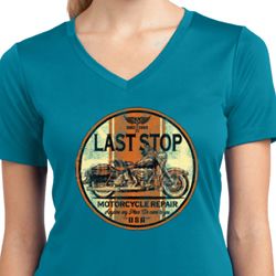 Ladies Shirt Last Stop Moisture Wicking V-neck Tee