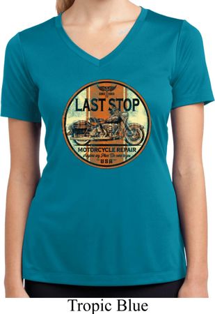 Ladies Shirt Last Stop Moisture Wicking V-neck Tee
