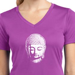 Ladies Shirt Little Buddha Head Moisture Wicking V-neck Tee