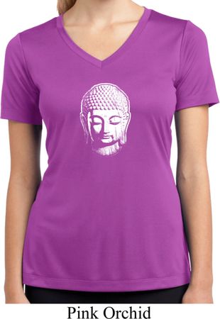 Ladies Shirt Little Buddha Head Moisture Wicking V-neck Tee