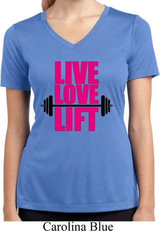 Ladies Shirt Live Love Lift Moisture Wicking V-neck Tee T-Shirt