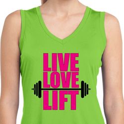 Ladies Shirt Live Love Lift Sleeveless Moisture Wicking Tee T-Shirt Ladies Shirt Live Love Lift Sleeveless Moisture Wicking Tee T-Shirt