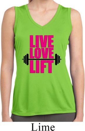 Ladies Shirt Live Love Lift Sleeveless Moisture Wicking Tee T-Shirt