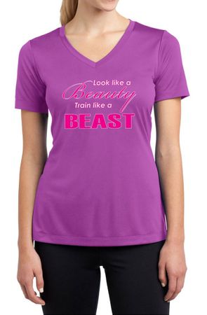 Ladies Shirt Look Like a Beauty Moisture Wicking V-neck Tee T-Shirt