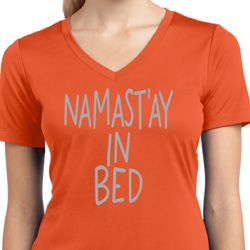 Ladies Shirt Namastay In Bed Moisture Wicking V-neck Tee