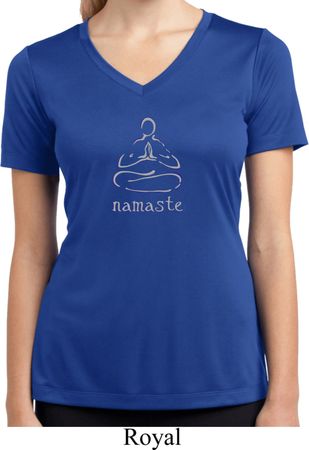 Ladies Shirt Namaste Lotus Pose Moisture Wicking V-neck Tee T-Shirt